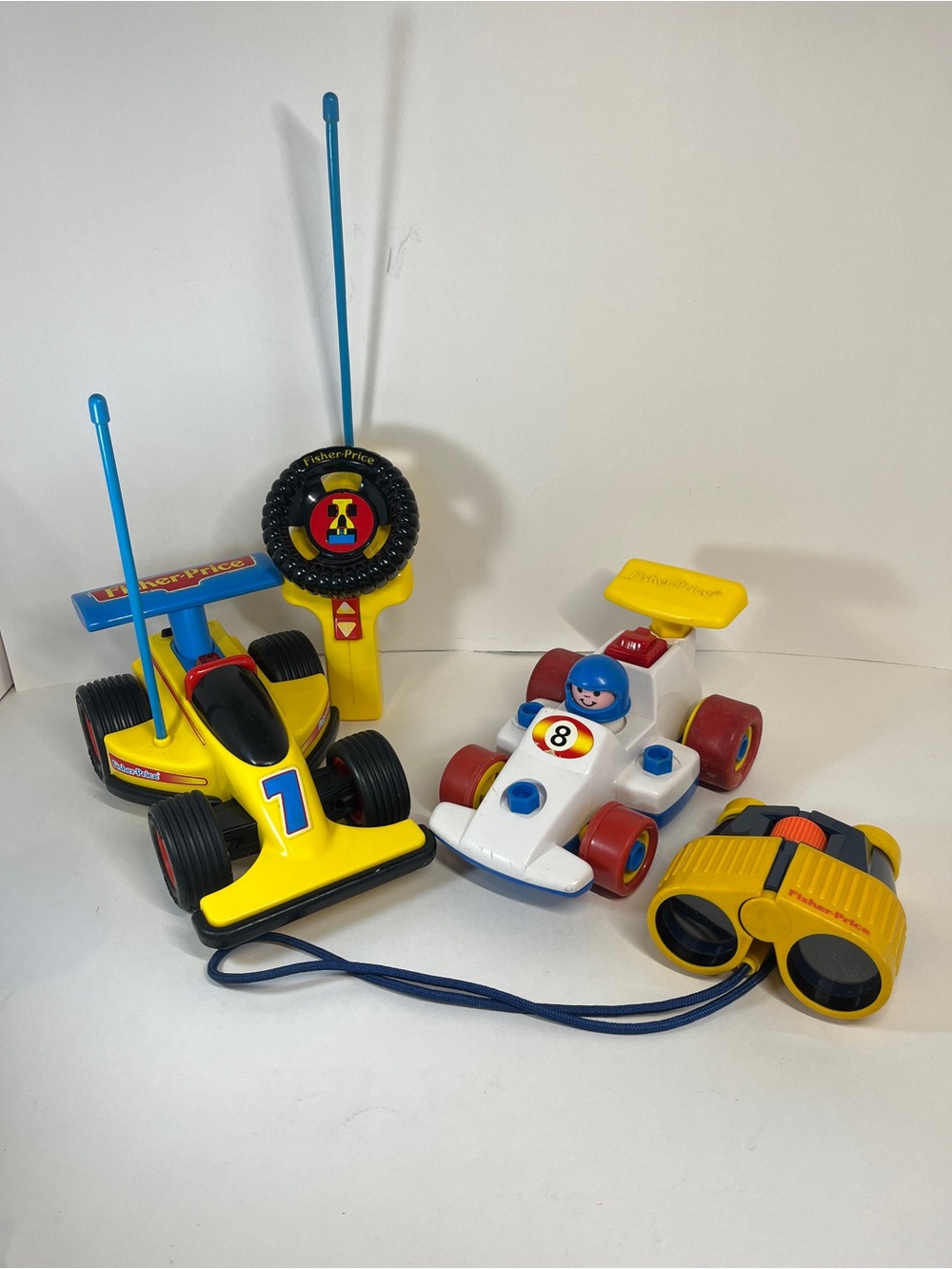 Vtg 80s 90s Fisher Price Toy Lot RC Remote Control Race Car Take Apart Binocular